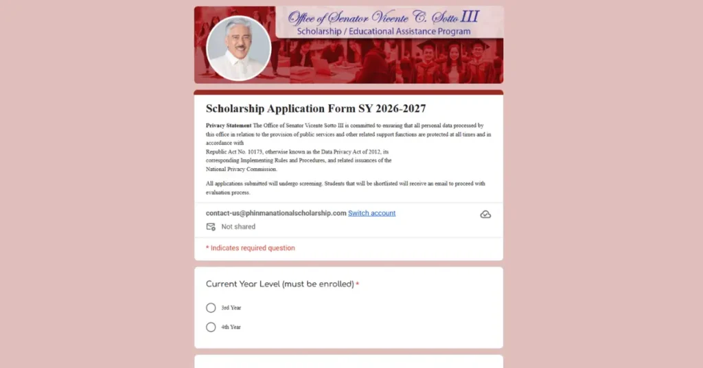 Senator Tito Sotto Scholarship application form